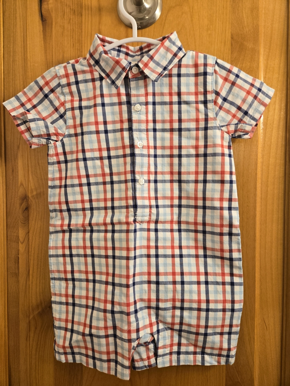 Janie and Jack Red, Blue & White Plaid Button-Front Romper